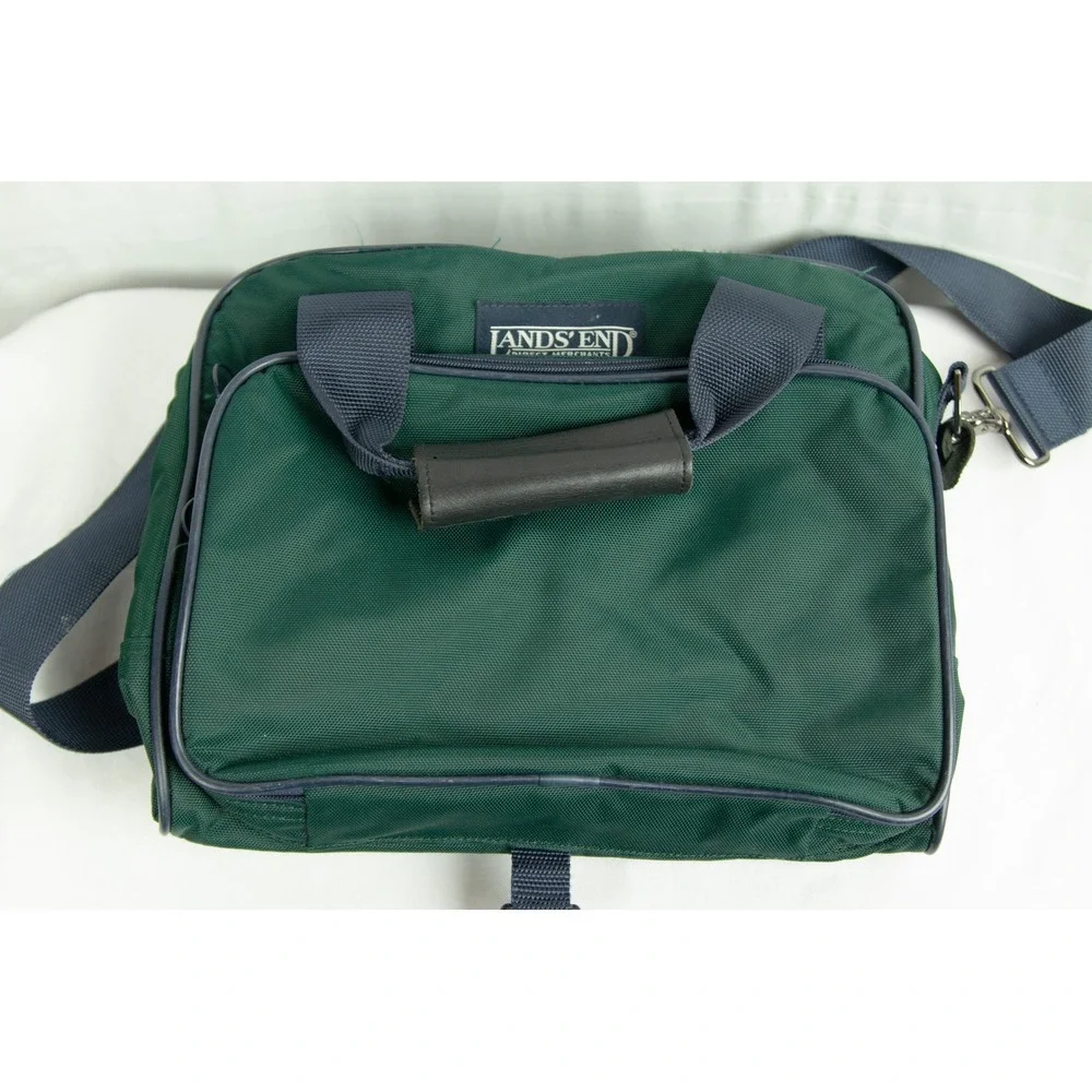 Lands End Vintage Forest Green Canvas Carry-on Bag with Navy Trim